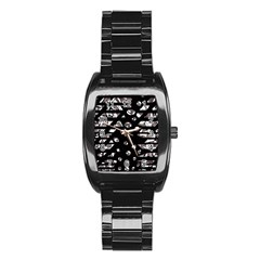 Gray Abstract Design Stainless Steel Barrel Watch