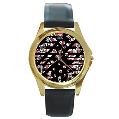 Red Freedam Round Gold Metal Watch