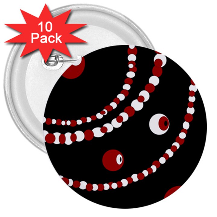 Red pearls 3  Buttons (10 pack) 