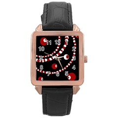 Red Pearls Rose Gold Leather Watch  by Valentinaart