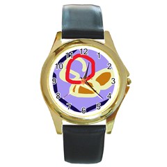 Abstract Circle Round Gold Metal Watch by Valentinaart