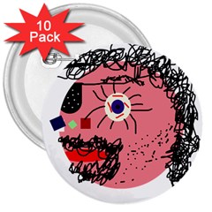 Abstract Face 3  Buttons (10 Pack) 