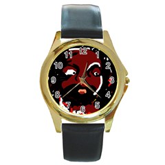 Abstract Face  Round Gold Metal Watch