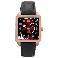 Abstract Face  Rose Gold Leather Watch  by Valentinaart