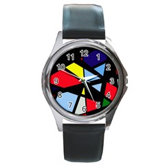 Colorful Geomeric Desing Round Metal Watch by Valentinaart