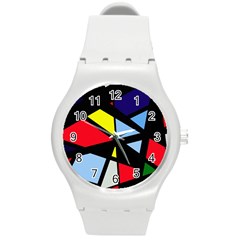 Colorful Geomeric Desing Round Plastic Sport Watch (m) by Valentinaart