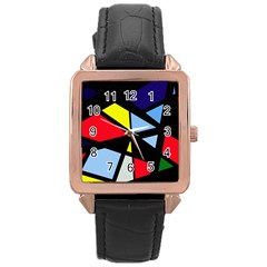 Colorful Geomeric Desing Rose Gold Leather Watch  by Valentinaart