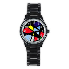 Colorful Geomeric Desing Stainless Steel Round Watch by Valentinaart