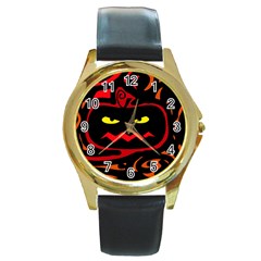 Halloween Pumpkin Round Gold Metal Watch