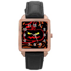 Halloween Pumpkin Rose Gold Leather Watch  by Valentinaart