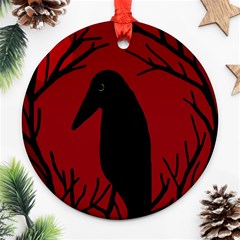 Halloween Raven - Red Ornament (round)  by Valentinaart