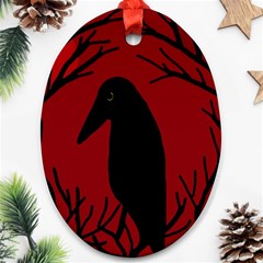 Halloween Raven - Red Ornament (oval)  by Valentinaart