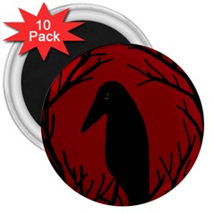 Halloween Raven - Red 3  Magnets (10 Pack)  by Valentinaart