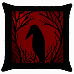 Halloween Raven - Red Throw Pillow Case (black)