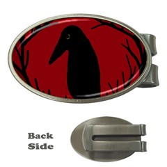 Halloween Raven - Red Money Clips (oval)  by Valentinaart