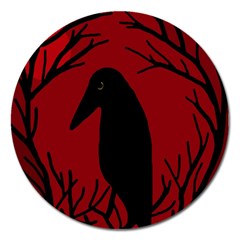 Halloween Raven - Red Magnet 5  (round) by Valentinaart