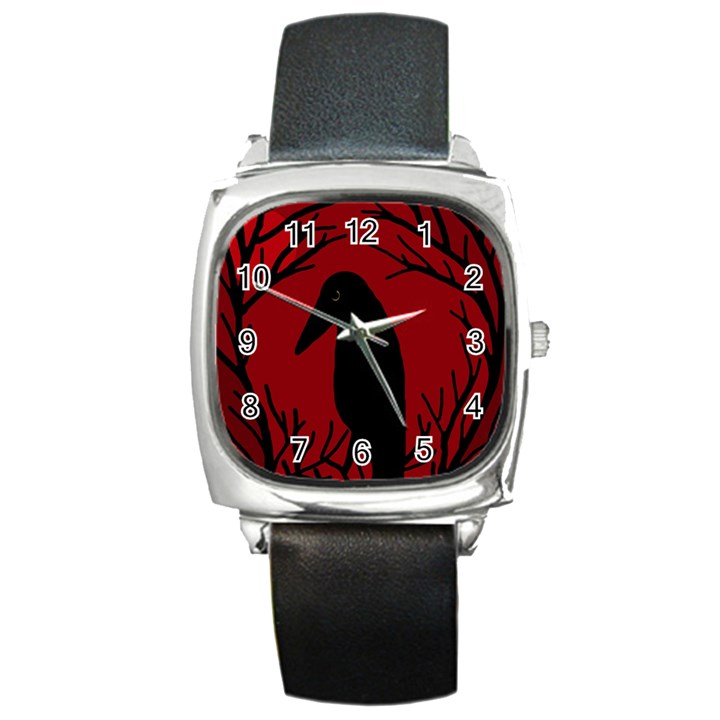 Halloween raven - red Square Metal Watch