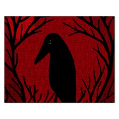 Halloween Raven - Red Rectangular Jigsaw Puzzl