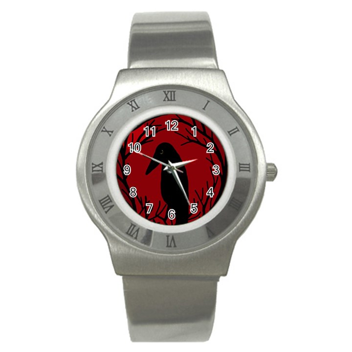 Halloween raven - red Stainless Steel Watch