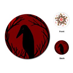 Halloween Raven - Red Playing Cards (round) 