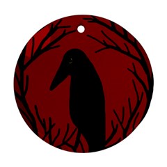 Halloween Raven - Red Round Ornament (two Sides)  by Valentinaart