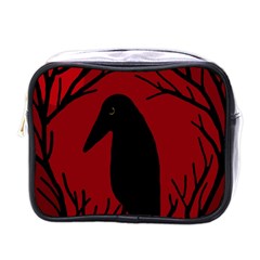 Halloween Raven - Red Mini Toiletries Bags by Valentinaart