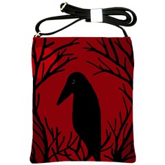 Halloween Raven - Red Shoulder Sling Bags by Valentinaart