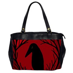 Halloween Raven - Red Office Handbags (2 Sides)  by Valentinaart