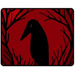 Halloween Raven - Red Fleece Blanket (medium)  by Valentinaart