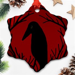 Halloween Raven - Red Snowflake Ornament (2-side) by Valentinaart