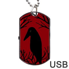 Halloween Raven - Red Dog Tag Usb Flash (one Side)