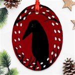 Halloween raven - red Ornament (Oval Filigree)  Front