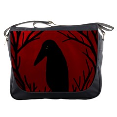 Halloween Raven - Red Messenger Bags