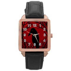 Halloween Raven - Red Rose Gold Leather Watch 