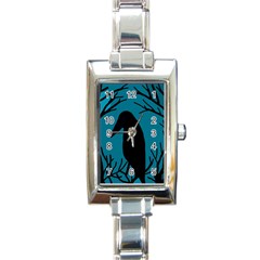 Halloween Raven - Blue Rectangle Italian Charm Watch by Valentinaart