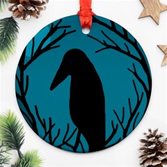 Halloween Raven - Blue Ornament (round)  by Valentinaart