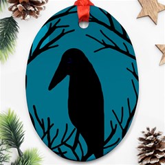 Halloween Raven - Blue Ornament (oval)  by Valentinaart