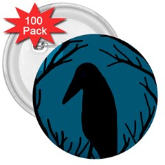 Halloween Raven - Blue 3  Buttons (100 Pack) 