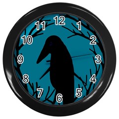 Halloween Raven - Blue Wall Clocks (black) by Valentinaart