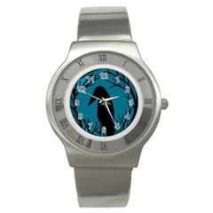 Halloween Raven - Blue Stainless Steel Watch