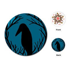 Halloween Raven - Blue Playing Cards (round) 