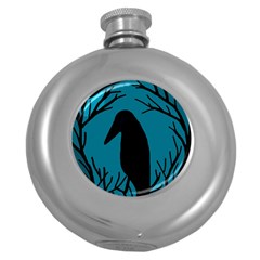 Halloween Raven - Blue Round Hip Flask (5 Oz)