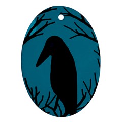 Halloween Raven - Blue Oval Ornament (two Sides) by Valentinaart