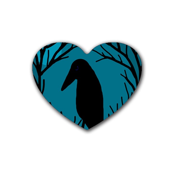 Halloween raven - Blue Rubber Coaster (Heart) 