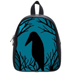 Halloween Raven - Blue School Bags (small)  by Valentinaart