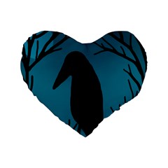 Halloween Raven - Blue Standard 16  Premium Heart Shape Cushions by Valentinaart