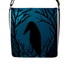 Halloween Raven - Blue Flap Messenger Bag (l)  by Valentinaart