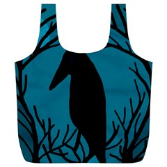 Halloween Raven - Blue Full Print Recycle Bags (l)  by Valentinaart