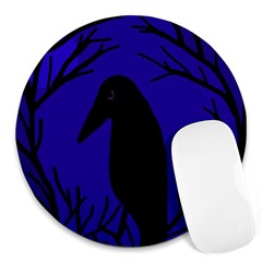 Halloween Raven - Deep Blue Round Mousepads by Valentinaart