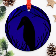 Halloween Raven - Deep Blue Ornament (round)  by Valentinaart